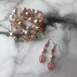 NY&Co Beaded Pink Bracelet and Earring Set
